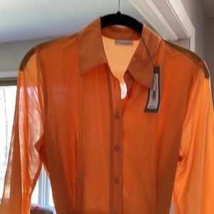 Orange shirt dress, midi dress